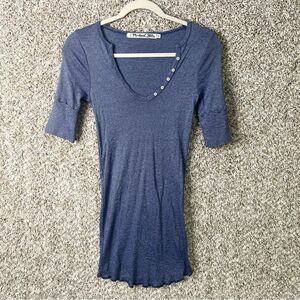 Michael Stars Blue Button-Detail V-Neck 1/2 Sleeve Top in Maternity OS